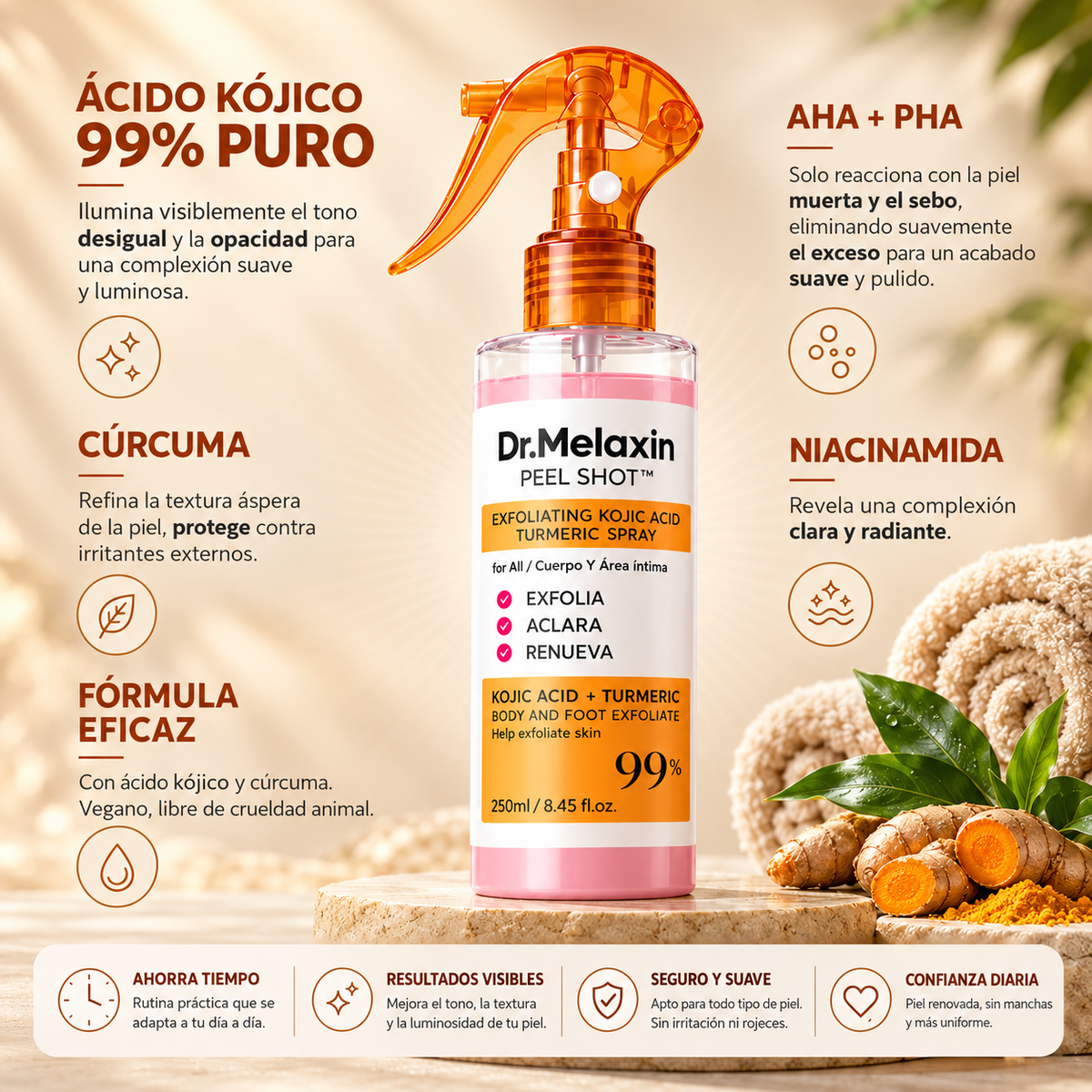 Velmora™ – Spray exfoliante corporal con ácido kójico